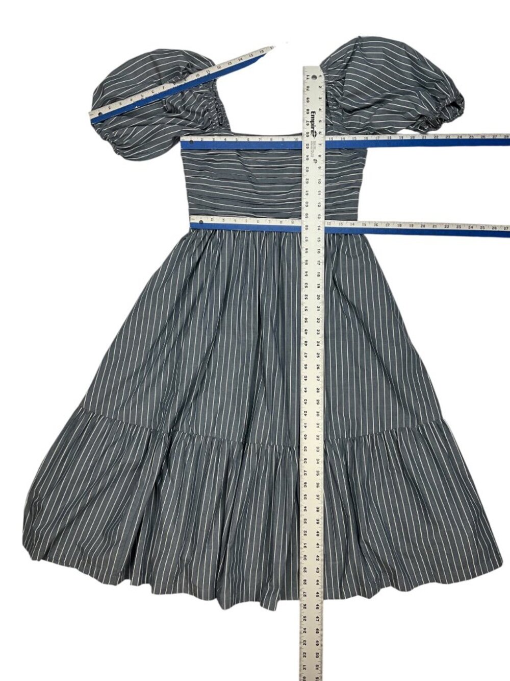 Abercrombie & Fitch Poplin Puff Sleeve Midi Dress M Blue Striped - Picture 10 of 16